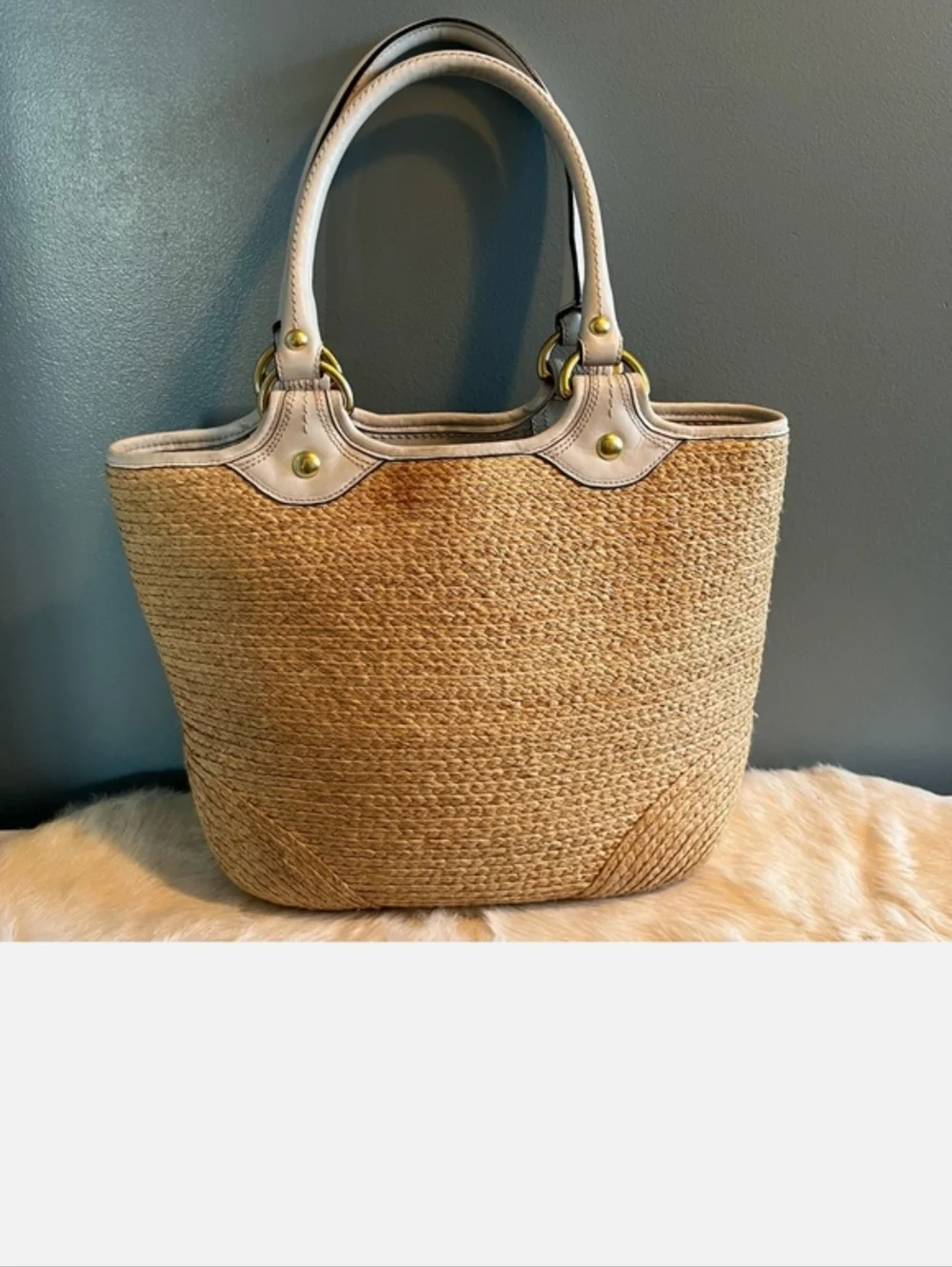 Coach Bleecker Natural Straw Leather Flower Tote - Picture 4 of 12